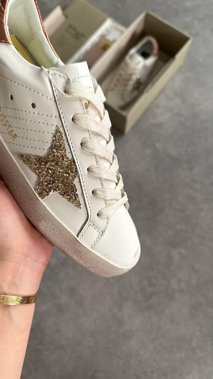 Golden Goose Ball Star White Glitter Star Copper Heel