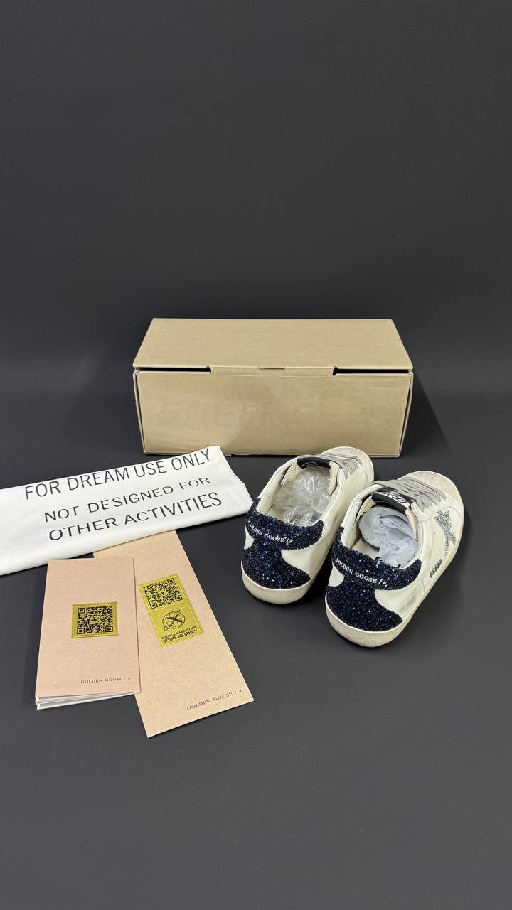 Golden Goose Super-Star White Leather Silver Glitter Star