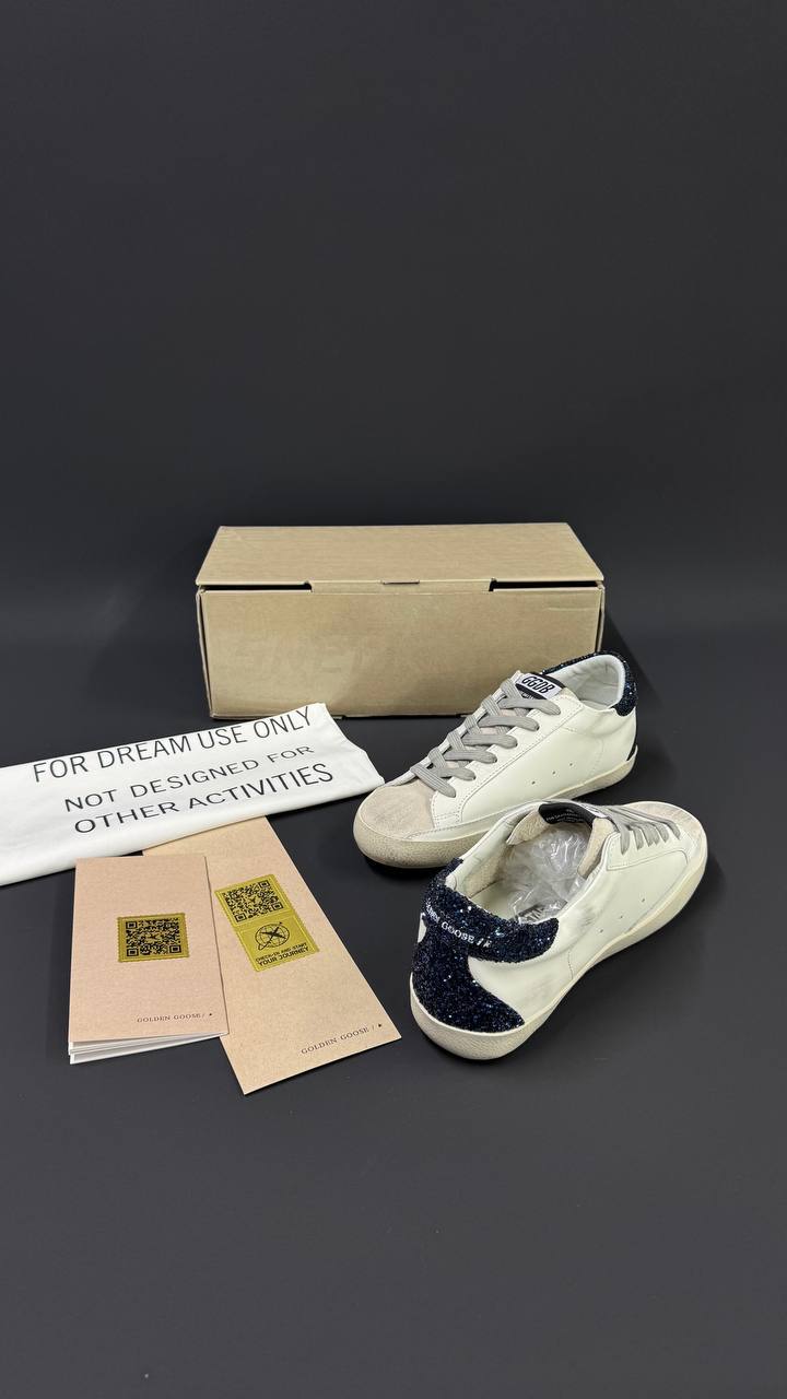 Golden Goose Super-Star White Leather Silver Glitter Star