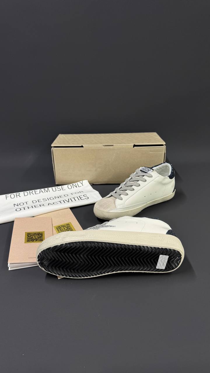Golden Goose Super-Star White Leather Silver Glitter Star