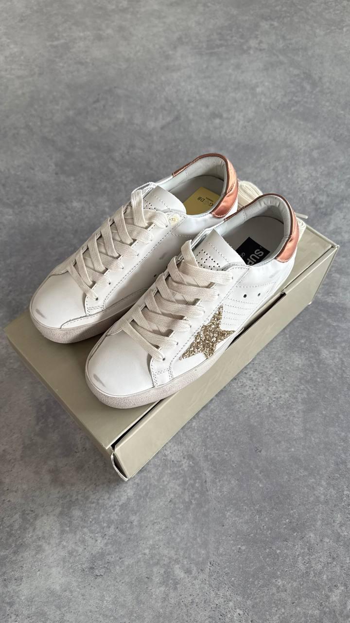 Golden Goose Ball Star White Glitter Star Copper Heel