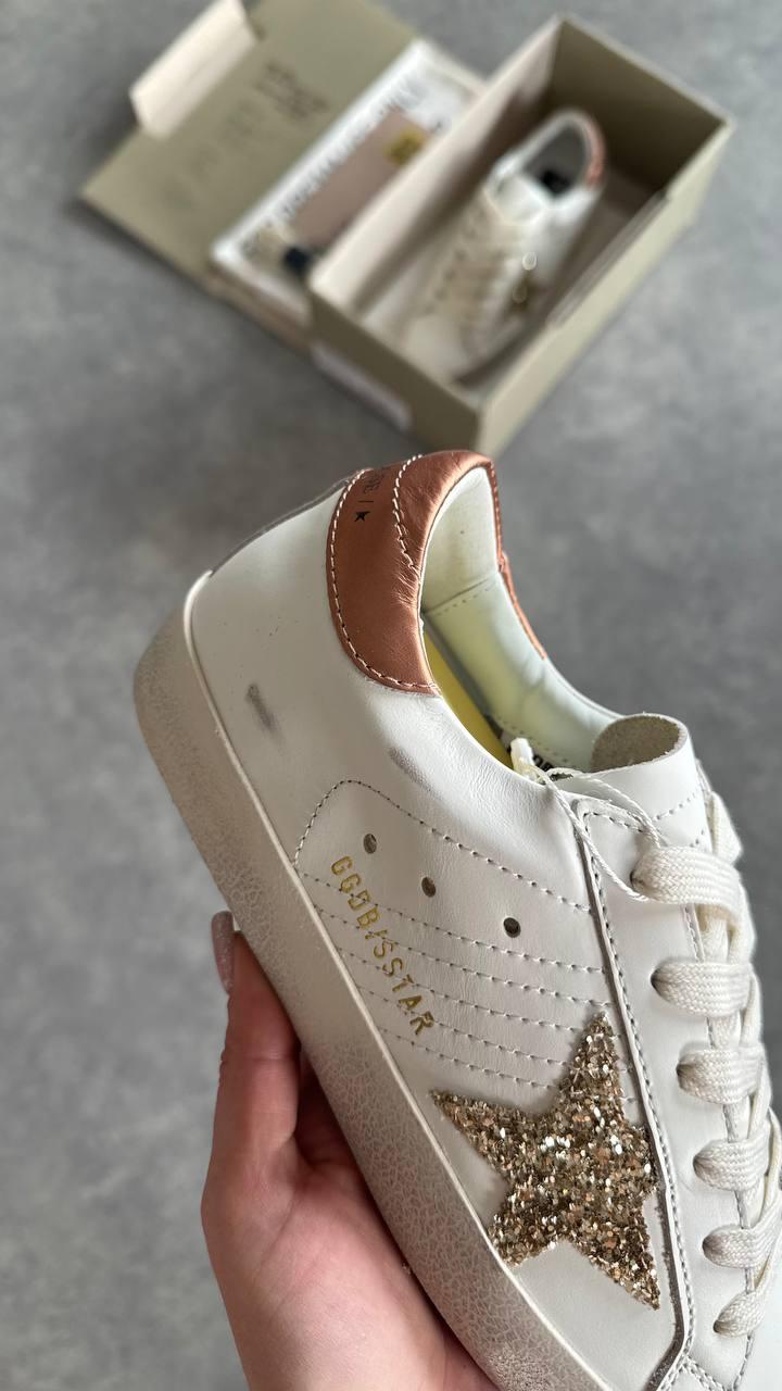 Golden Goose Ball Star White Glitter Star Copper Heel