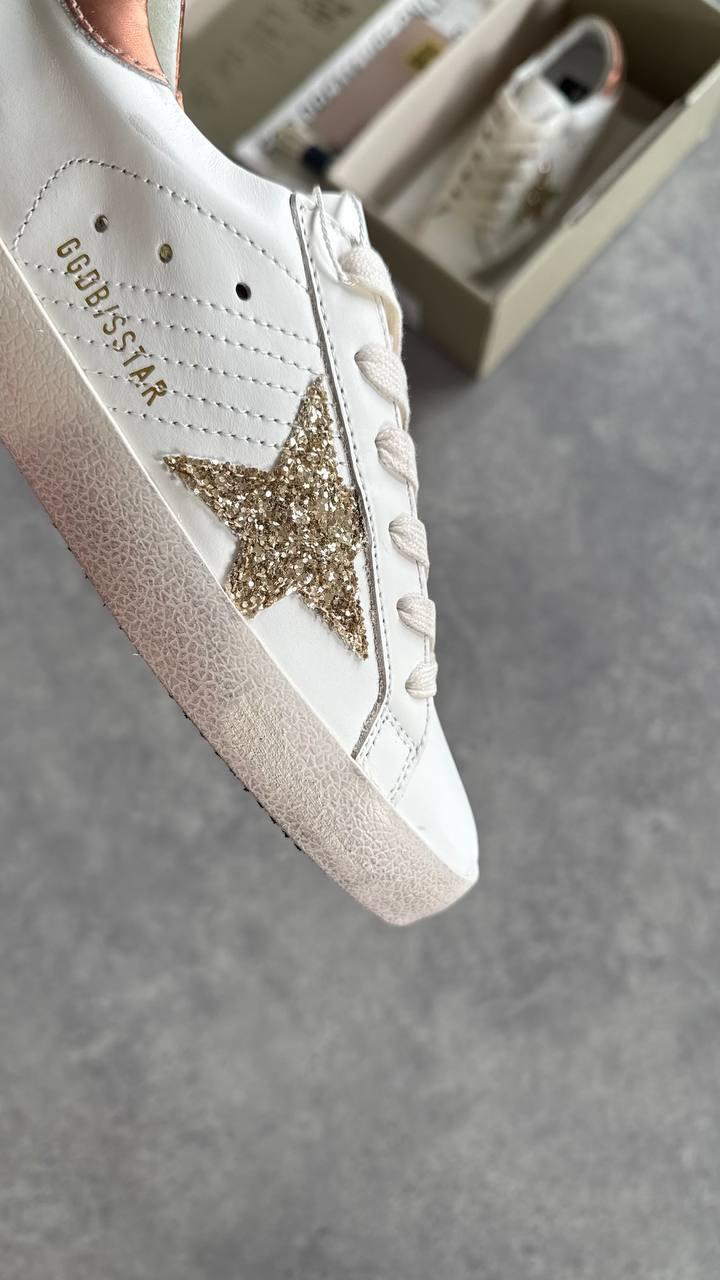 Golden Goose Ball Star White Glitter Star Copper Heel